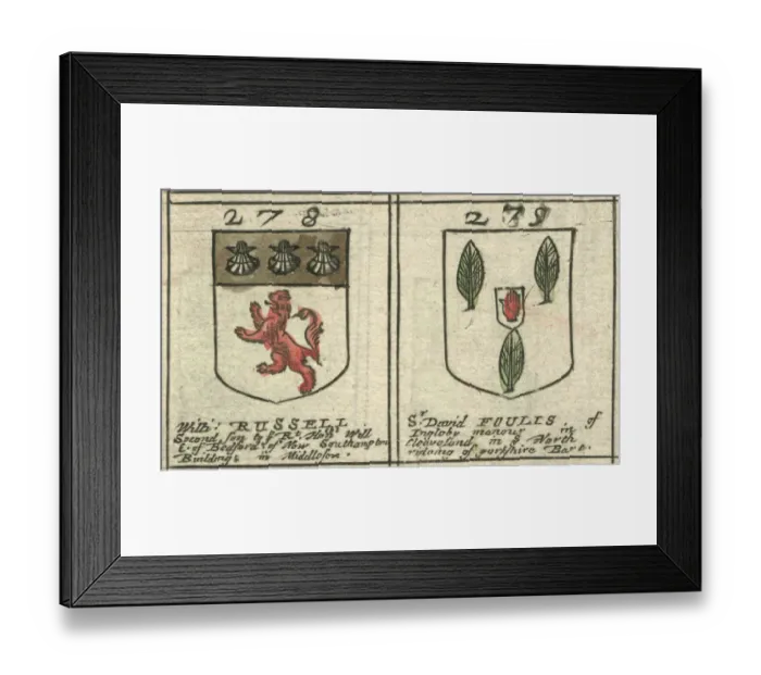 Framed Print : Coat of arms 17th century Russell and Foulis