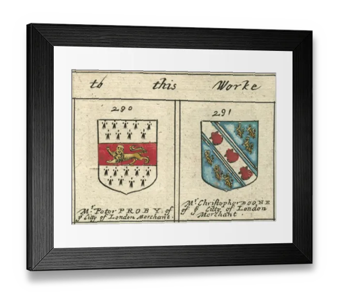 Framed Print : Coat of arms 17th century Proby and Boone