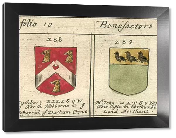 Coat of arms copperplate 17th century Ellison and Watson