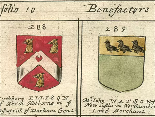 Coat of arms copperplate 17th century Ellison and Watson