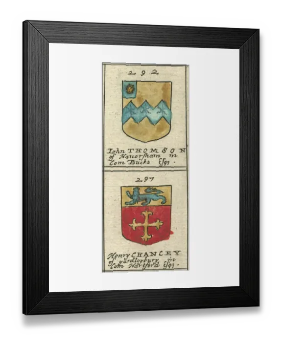 Framed Print : Coat of arms copperplate 17th century Thompson and Chauncy Framed Print : Coat of arms copperplate 17th century Thompson and Chauncy