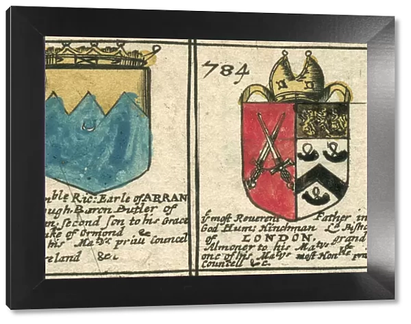 Arran and Hinchman coat of arms copperplate 17th century