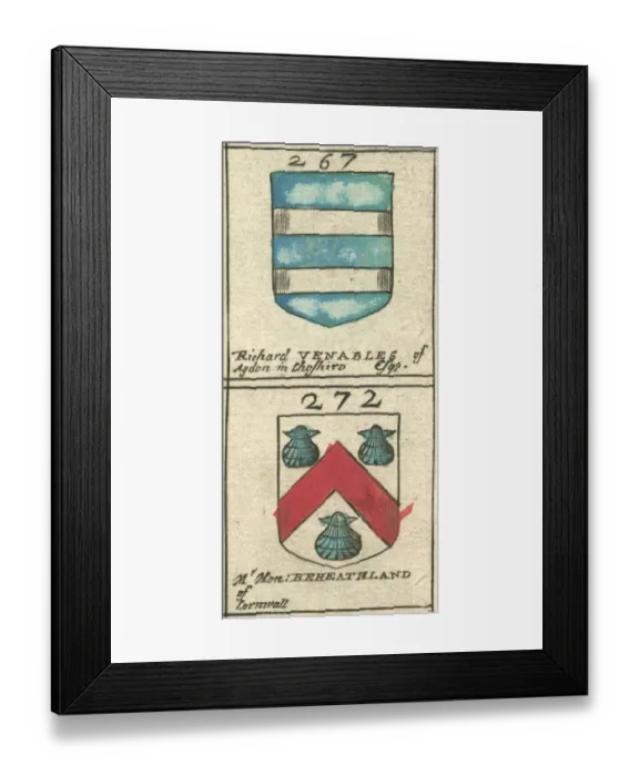 Framed Print : Coat of arms 17th century Venables and Beheathland Framed Print : Coat of arms 17th century Venables and Beheathland