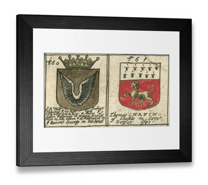 Framed Print : Coat of arms 17th century Ridgeway and Chaffin Framed Print : Coat of arms 17th century Ridgeway and Chaffin
