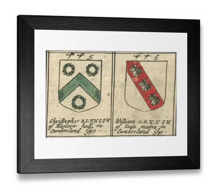 Framed Print : Coat of arms copperplate 17th century Blencow and Layton Framed Print : Coat of arms copperplate 17th century Blencow and Layton