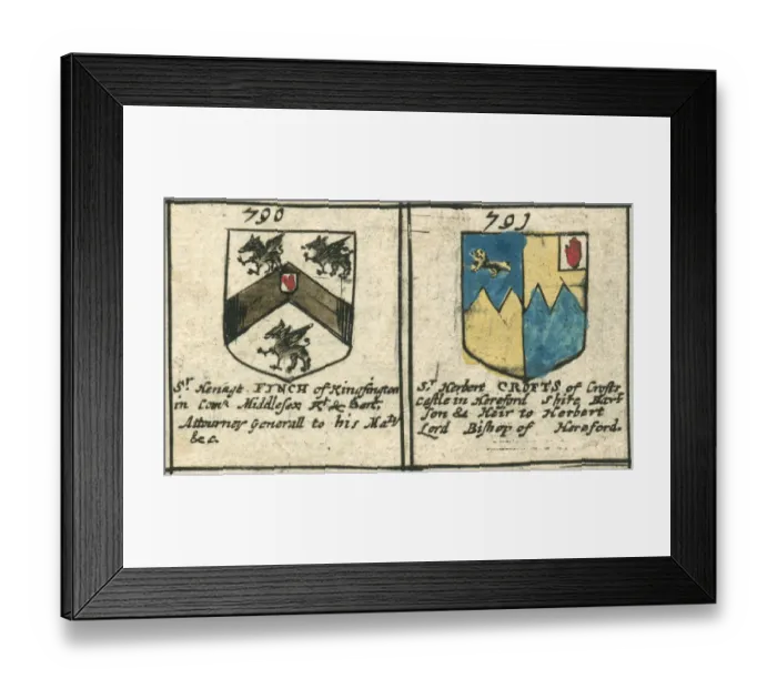 Framed Print : Finch and Croft coat of arms 17th century copperplate Framed Print : Finch and Croft coat of arms 17th century copperplate