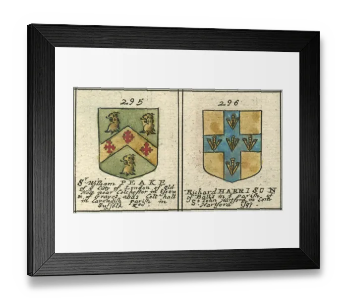 Framed Print : Coat of arms 17th century Peake and Harrison