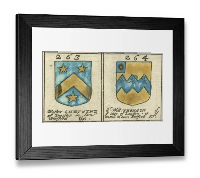 Framed Print : Coat of arms copperplate 17th century Thomson and Chetwynd Framed Print : Coat of arms copperplate 17th century Thomson and Chetwynd