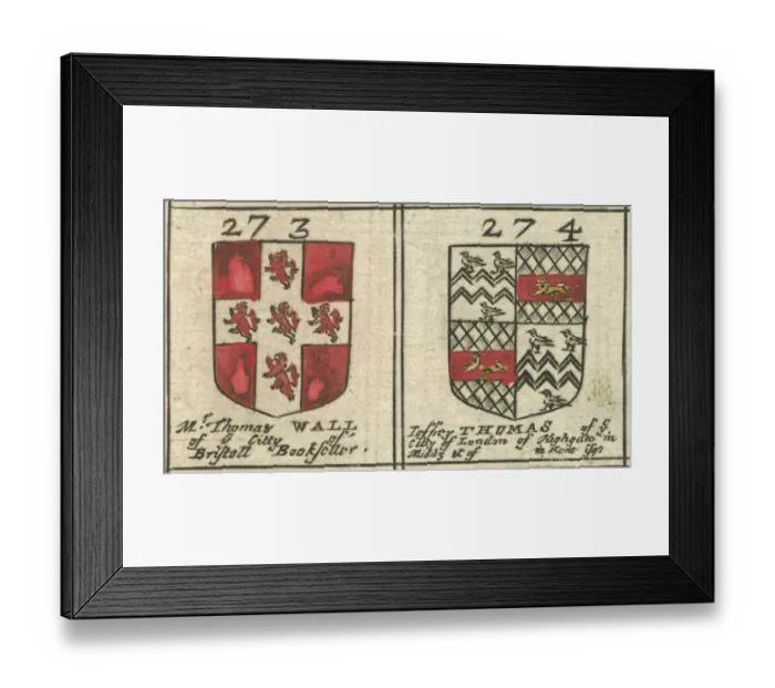Framed Print : Coat of arms 17th century Wall and Thomas Framed Print : Coat of arms 17th century Wall and Thomas