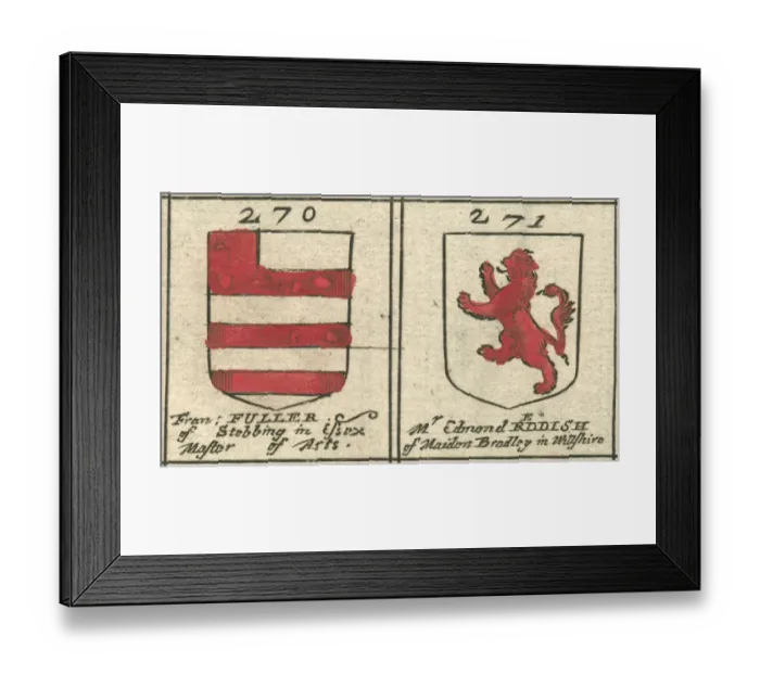 Framed Print : Coat of arms copperplate 17th century Fuller and Reddish Framed Print : Coat of arms copperplate 17th century Fuller and Reddish