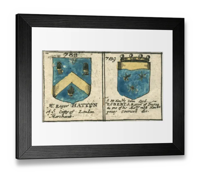 Framed Print : Coat of arms 17th century Hatton and Roberts Framed Print : Coat of arms 17th century Hatton and Roberts