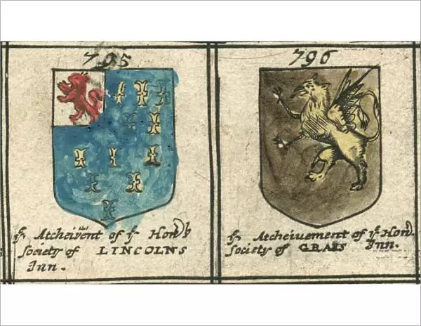 Copperplate 17th century arms for Inns of Court