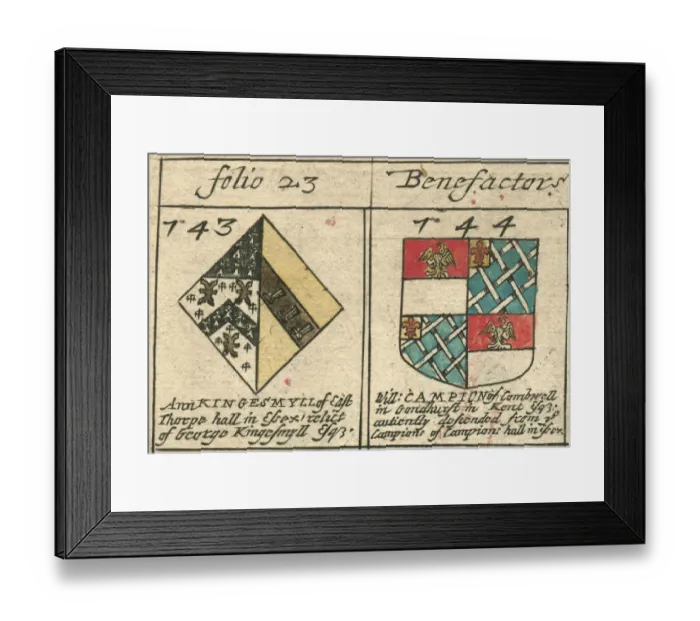 Framed Print : Coat of arms 17th century Kingsmill and Campion