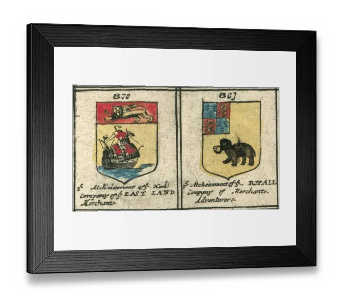 Framed Print : Coat of arms 17th century British company heraldry Framed Print : Coat of arms 17th century British company heraldry