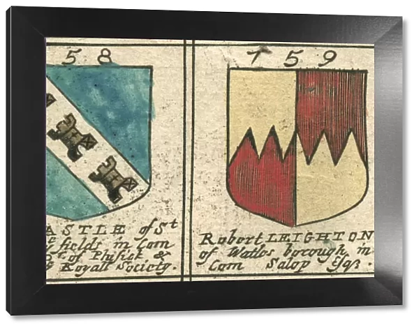 Coat of arms copperplate 17th century Castle and Leighton
