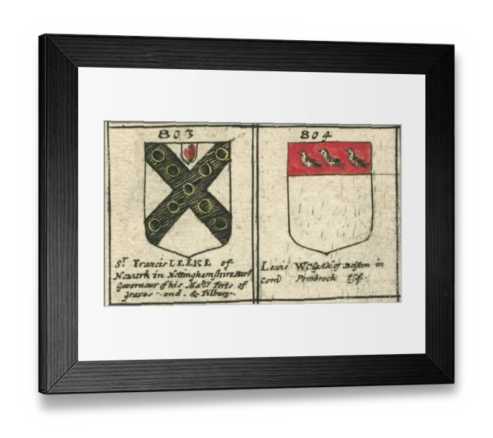 Framed Print : Coat of arms copperplate 17th century Leeke and Wogan Framed Print : Coat of arms copperplate 17th century Leeke and Wogan