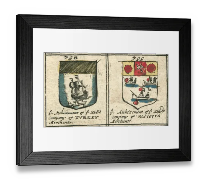 Framed Print : Coat of arms 17th century British company heraldry Framed Print : Coat of arms 17th century British company heraldry