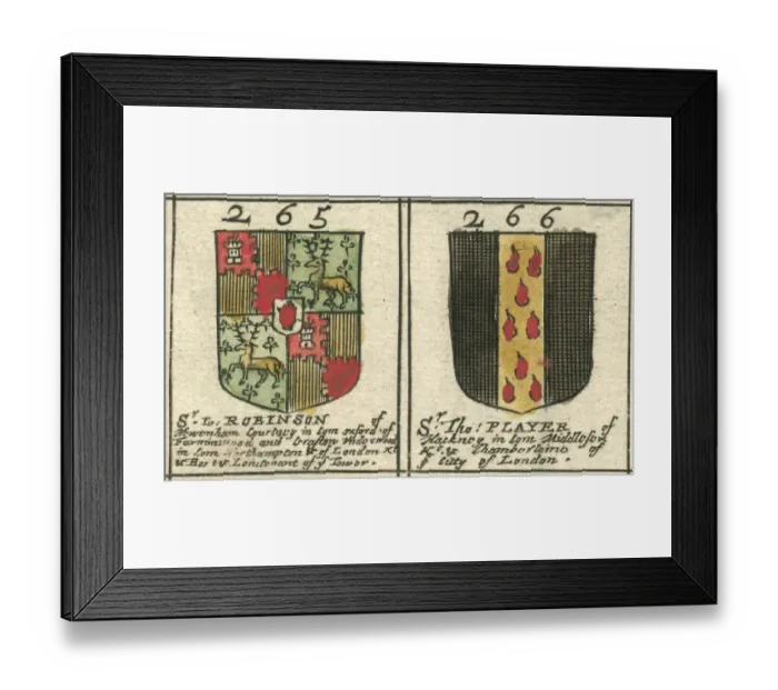 Framed Print : Coat of arms 17th century Robinson and Player Framed Print : Coat of arms 17th century Robinson and Player