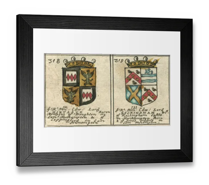 Framed Print : Armorials copperplate 17th century Montague and Rockingham