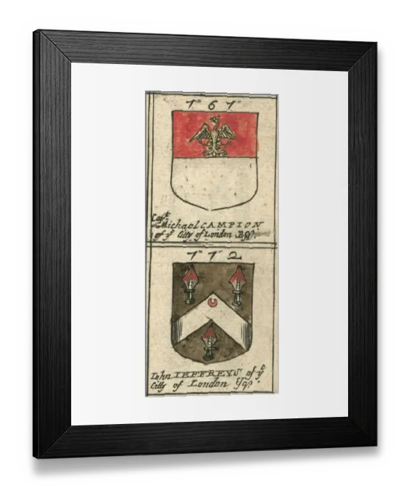 Framed Print : Coat of arms 17th century Campion and Jeffries Framed Print : Coat of arms 17th century Campion and Jeffries