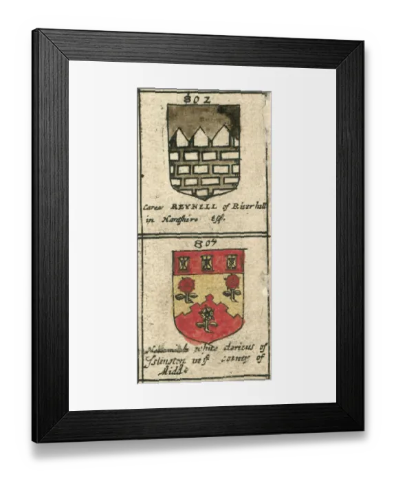 Framed Print : Coat of arms copperplate 17th century Reynell and White