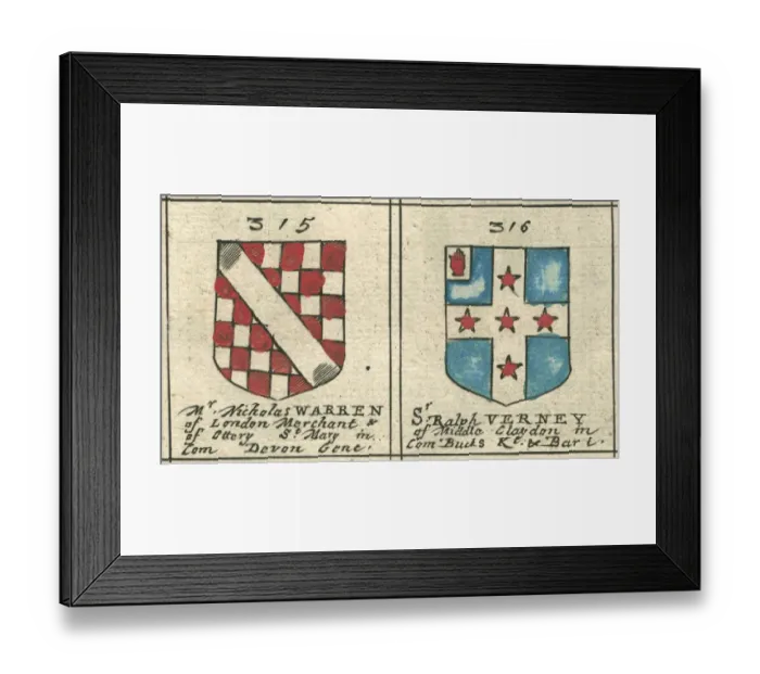 Framed Print : Coat of arms copperplate 17th century Warren and Verney Framed Print : Coat of arms copperplate 17th century Warren and Verney