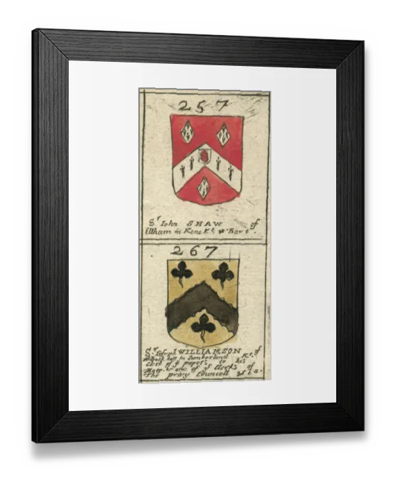 Framed Print : Coat of arms copperplate 17th century Shaw and Williamson Framed Print : Coat of arms copperplate 17th century Shaw and Williamson