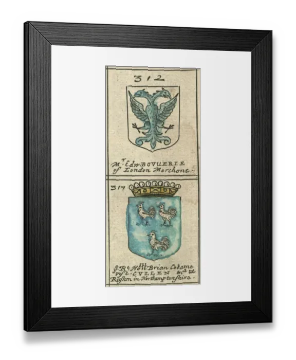 Framed Print : Coat of arms copperplate 17th century Bouverie and Cullen
