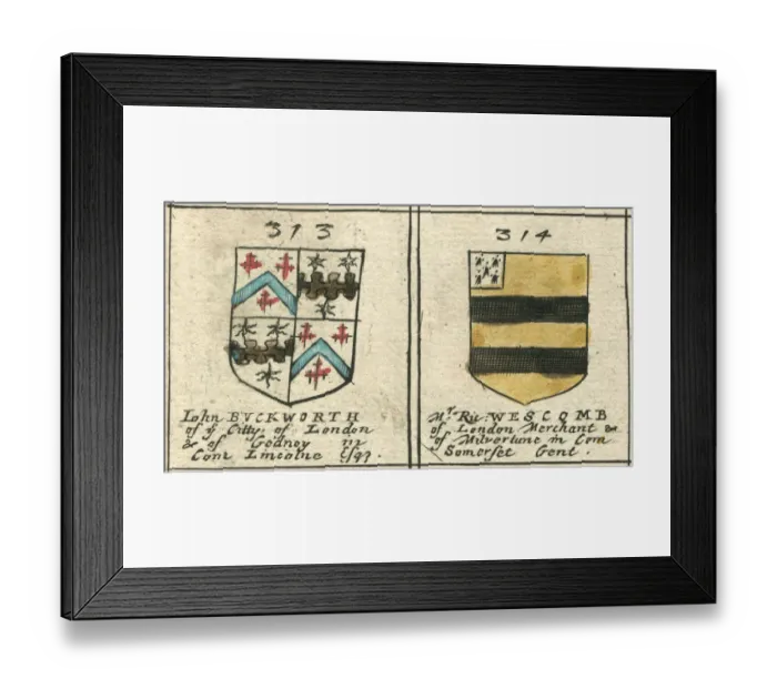 Framed Print : Coat of arms 17th century Buckworth and Wescombe Framed Print : Coat of arms 17th century Buckworth and Wescombe