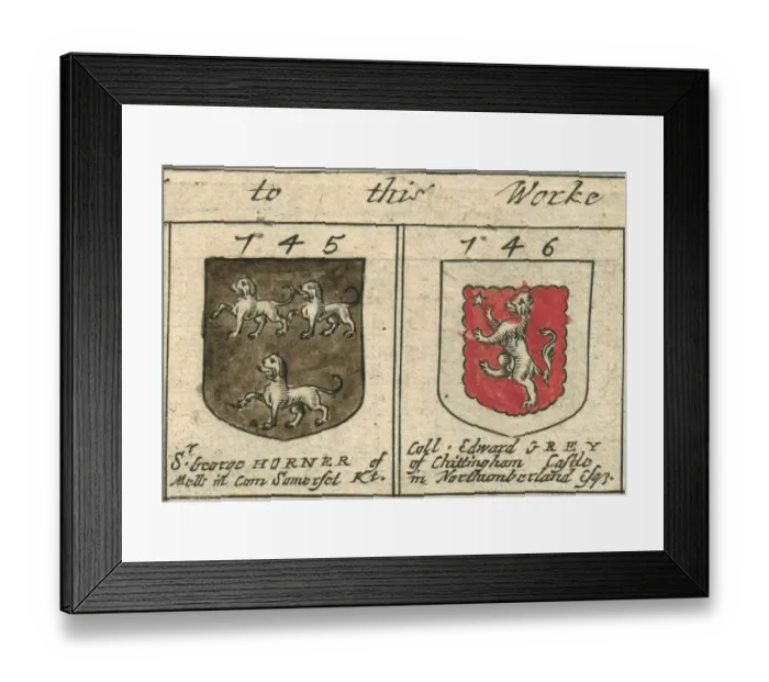 Framed Print : Coat of arms copperplate 17th century Horner and Grey Framed Print : Coat of arms copperplate 17th century Horner and Grey