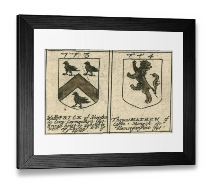 Framed Print : Coat of arms 17th century Rice and Mathew Framed Print : Coat of arms 17th century Rice and Mathew