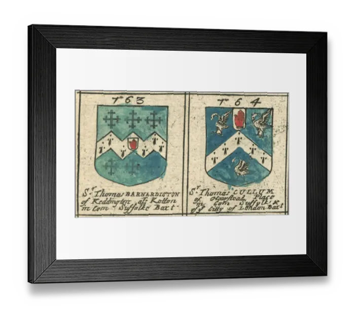 Framed Print : Coat of arms 17th century Barnardiston and Cullum Framed Print : Coat of arms 17th century Barnardiston and Cullum