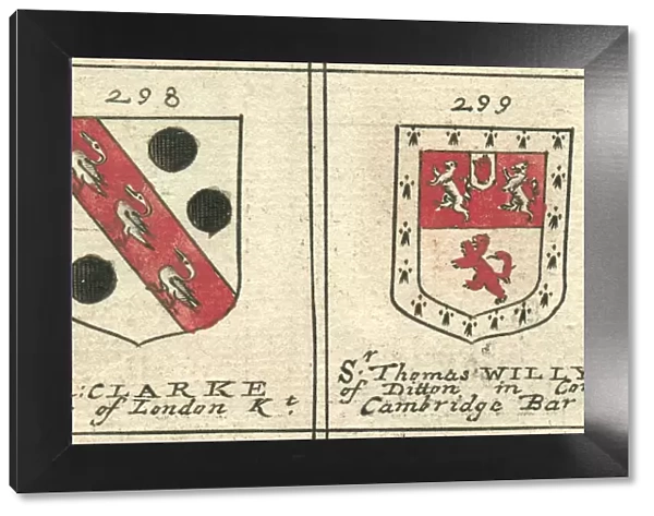 Coat of arms copperplate 17th century Clarke and Willis