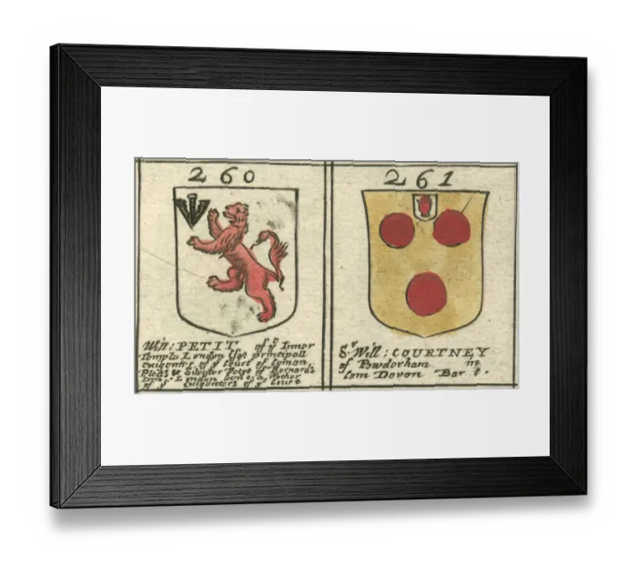 Framed Print : Coat of arms 17th century Petit and Courtney