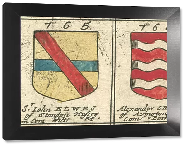 Coat of arms copperplate 17th century Elwes and Choke