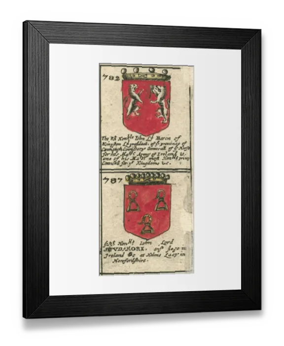 Framed Print : King Kingston and Scudamore coat of arms copperplate 17th century