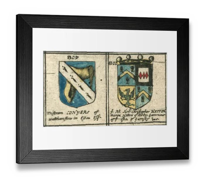 Framed Print : Coat of arms 17th century Conyers and Hatton Framed Print : Coat of arms 17th century Conyers and Hatton