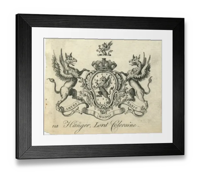 Framed Print : Coat of Arms Hanger Lord Coleraine 18th century Framed Print : Coat of Arms Hanger Lord Coleraine 18th century
