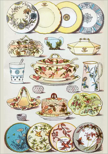 Antique recipes book engraving illustration: Crockery