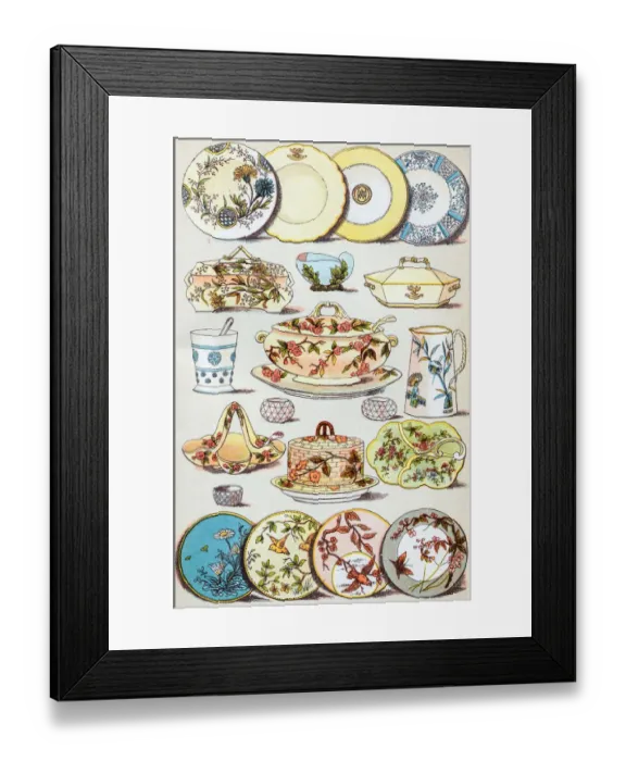 Framed Print : Antique recipes book engraving illustration: Crockery
