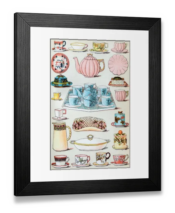 Framed Print : Antique recipes book engraving illustration: Crockery Framed Print : Antique recipes book engraving illustration: Crockery