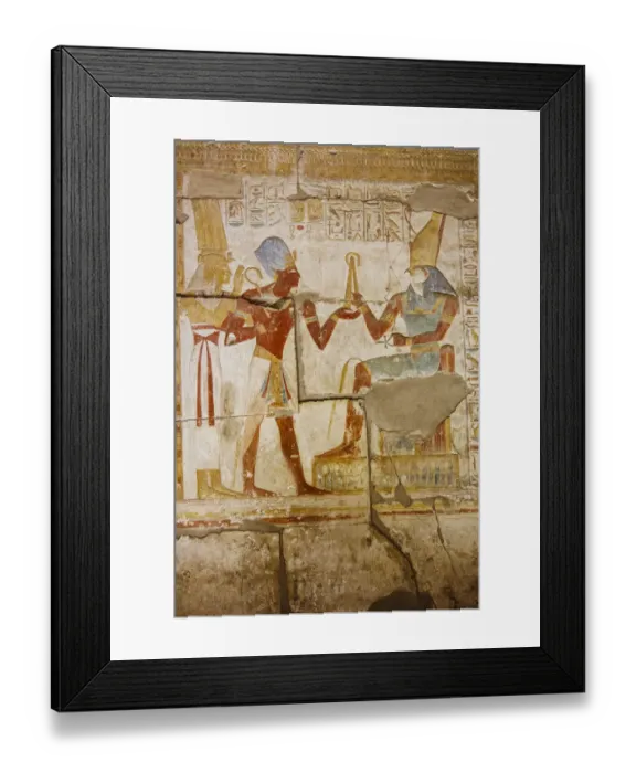 Framed Print : Polychromatic hieroglyphic showing The god Horus and Pharaoh Seti I at Abydos Framed Print : Polychromatic hieroglyphic showing The god Horus and Pharaoh Seti I at Abydos