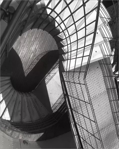 Radial. Architectural abstract from metal steps in Cartagena, Spain