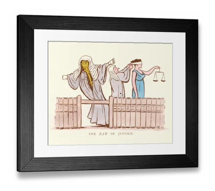 Framed Print : Victorian satirical cartoon on the Bar of Justice Framed Print : Victorian satirical cartoon on the Bar of Justice