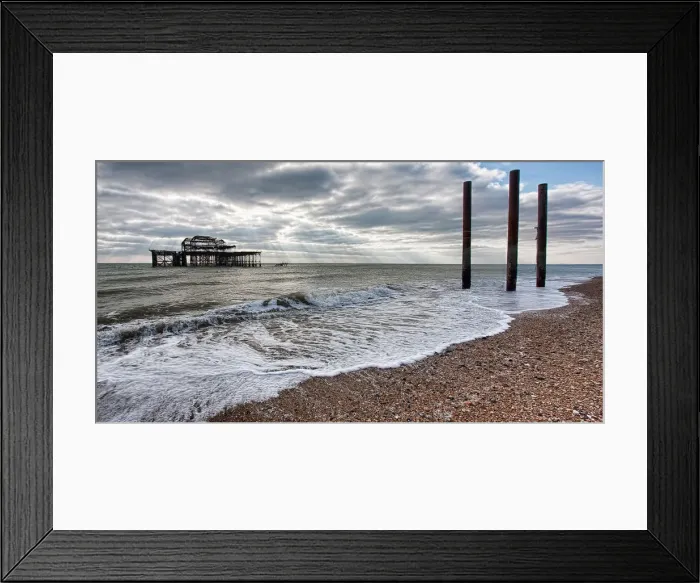 Framed Print : West pier Brighton and surf Framed Print : West pier Brighton and surf