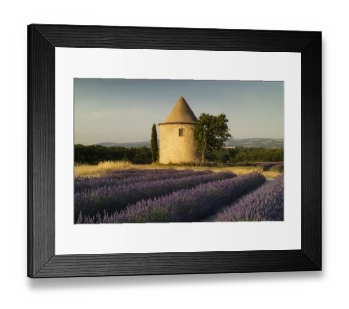 Framed Print : Round tower, lavender, Sault in Provence, France Framed Print : Round tower, lavender, Sault in Provence, France
