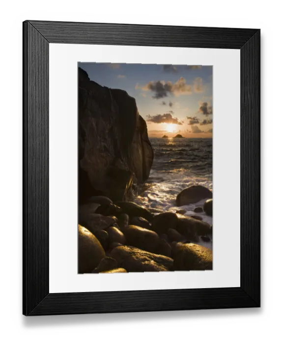 Framed Print : Sunset at Porth Nanven, Cornwall, England Framed Print : Sunset at Porth Nanven, Cornwall, England
