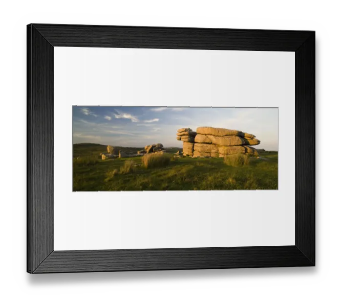 Framed Print : Coombestone Tor in evening light, Dartmoor, Devon, England Framed Print : Coombestone Tor in evening light, Dartmoor, Devon, England