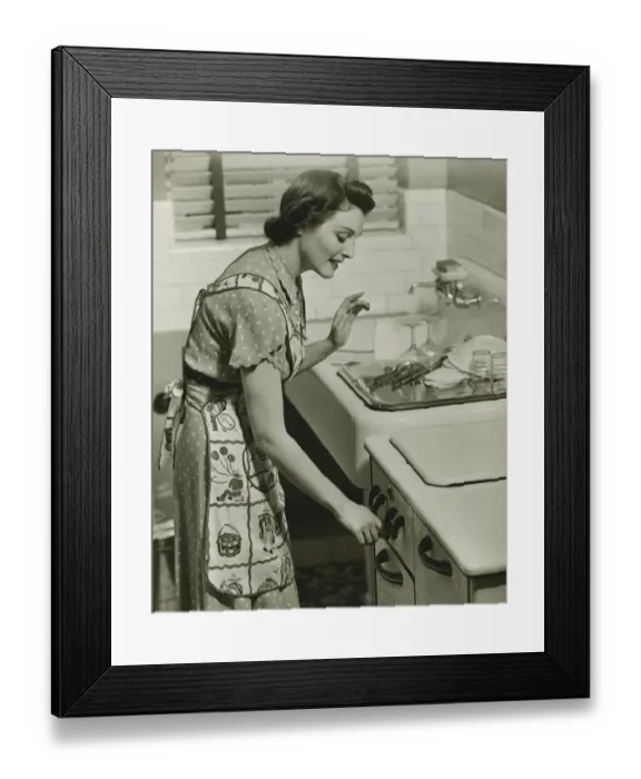 Framed Print : black and white, photography, Three quarter length, Smiling, Standing, Working, Dress