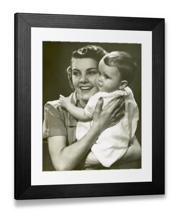 Framed Print : Smiling mother with baby